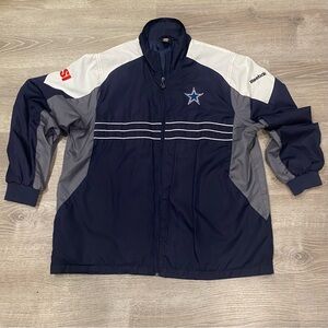 Vtg Reebok NFL Dallas Cowboys SI Windbreaker Jacket Mens Large Blue White Gray
